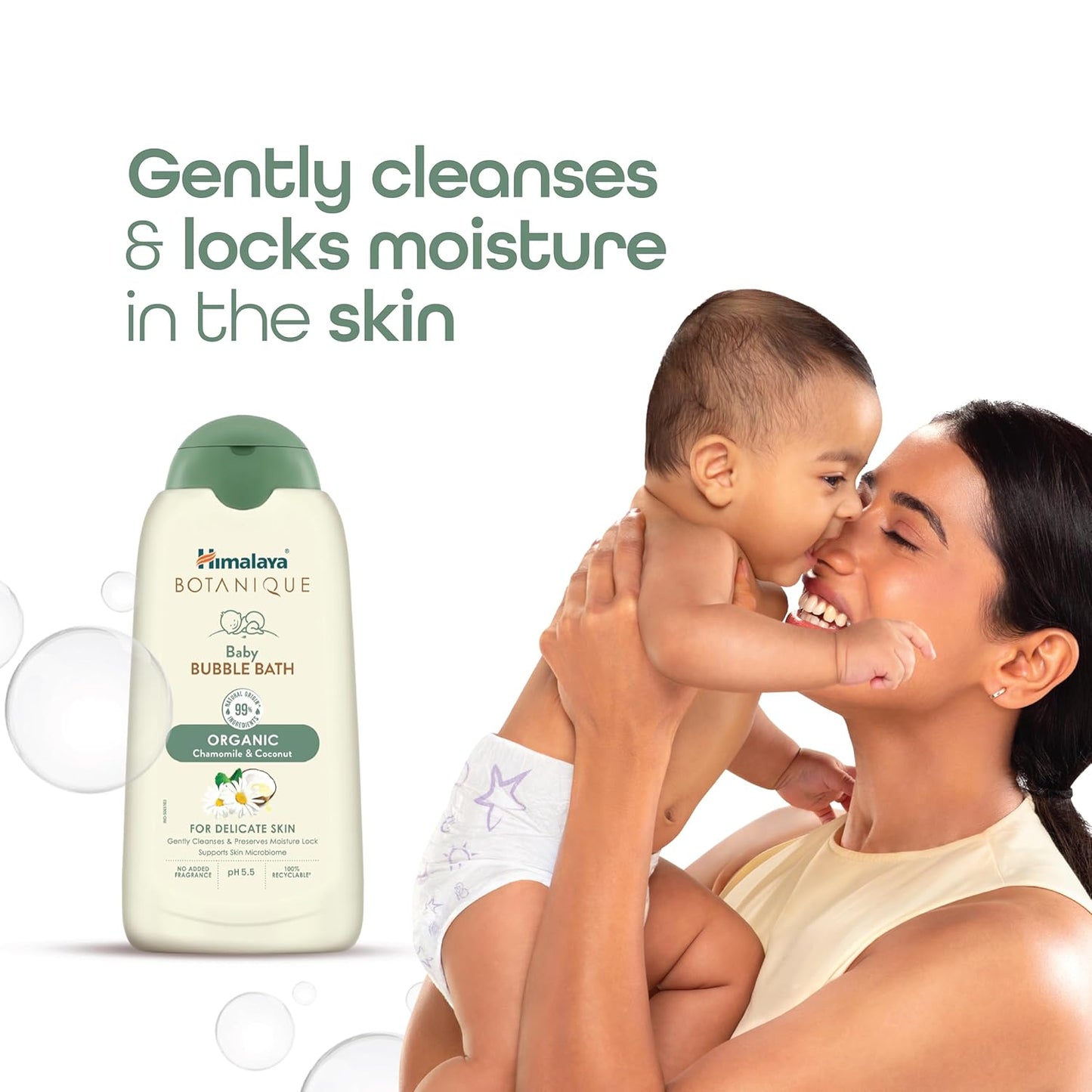 Himalaya Botanique Baby Bubble Bath 200 ml | Organic | Preserve Moisture Lock | No Tears | Dermatologically Tested | Helps Protect Skin Barrier | pH 5.5 | Hypoallergenic | No Added Fragrance