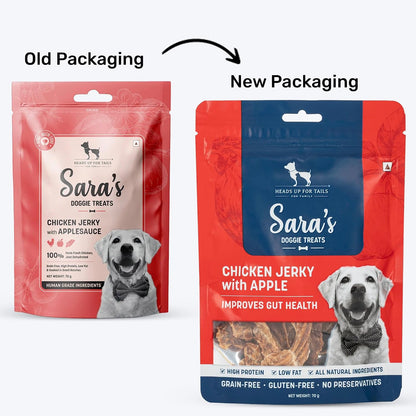 Sara's Chicken Jerky with Apple Dog Treats High-Protein - 70 gm | Tasty, Nutritious & Protein-Rich Dog Snack | Suitable for Puppies, Adults & Senior Dogs