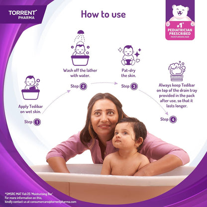 Tedibar Moisturising Baby Bathing Bar 75gx3 (Pack of 1) 100% Soap Free No. 1* Pediatrician Prescribed Moisturising Bar - By Torrent Pharma
