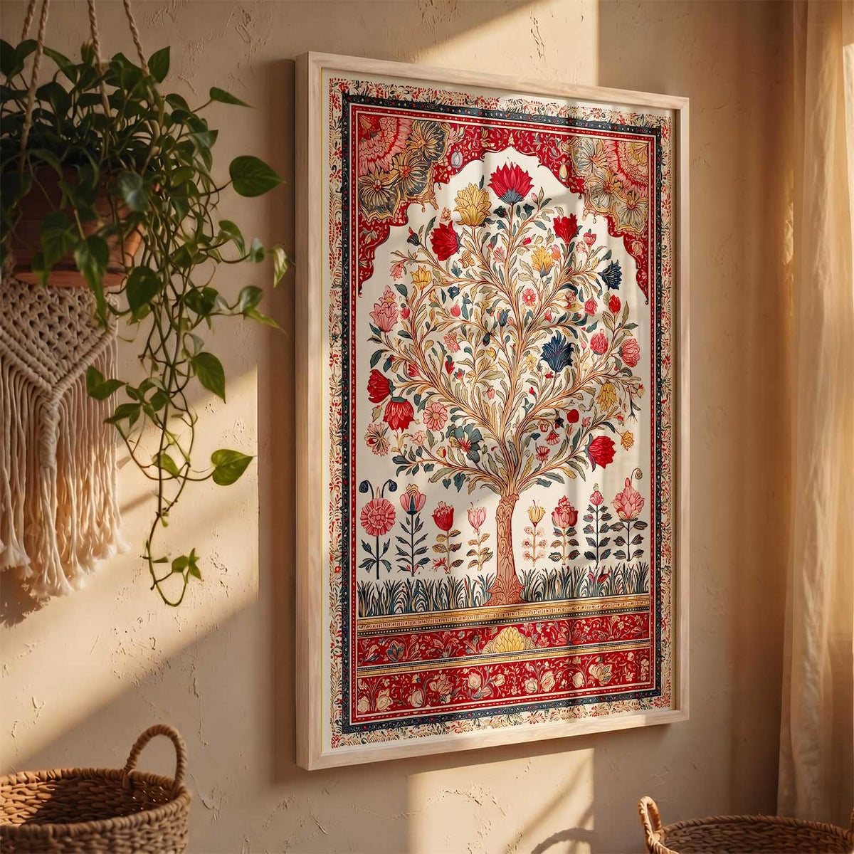 Living Room Bed Room Hotel Wall Decor | Decorative Indian Traditional Madhubani Wall Art Home Decor Painting poster With Frame | Digital Reprint (14X20 inch)
