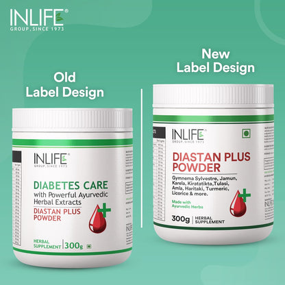 INLIFE Diastan Plus Powder| Ayurvedic Herbal Supplement| Infused with Gymnema Sylvestre, Jamun, Karela, Tulasi, Amla, Turmeric, Licorice for More Glucose Support & Metabolisam| For Men & Women 300g