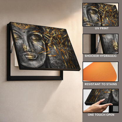 Electric MCB Box Cover Frame With Hydraulic Decorative Painting Lord Gautam Buddha Painting Electrical Panel box Cover, Switch Box Frame Will Fit Max 10x14 inch Switch Board, Outer Size 13X17 Inch
