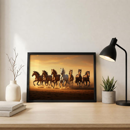 7 Horse Vastu Wall Painting (Landscape Collection) (Natural, Design 17, 48L x 33W cm)