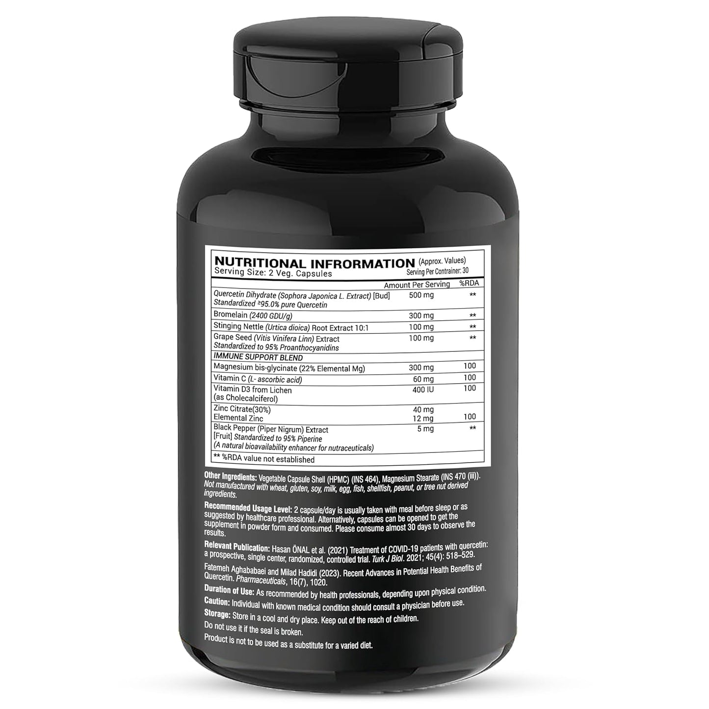 GREENDORSE Premium Quercetin with Bromelain, Stinging Nettle, Grape Seed, Vitamin C & D, Zinc, Magnesium – 8-in-1 Immune Support Supplement – Antioxidant, Allergy Relief, Cardiovascular & Respiratory Health – 60 Vegan Capsules