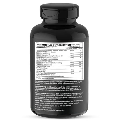 GREENDORSE Premium Quercetin with Bromelain, Stinging Nettle, Grape Seed, Vitamin C & D, Zinc, Magnesium – 8-in-1 Immune Support Supplement – Antioxidant, Allergy Relief, Cardiovascular & Respiratory Health – 60 Vegan Capsules