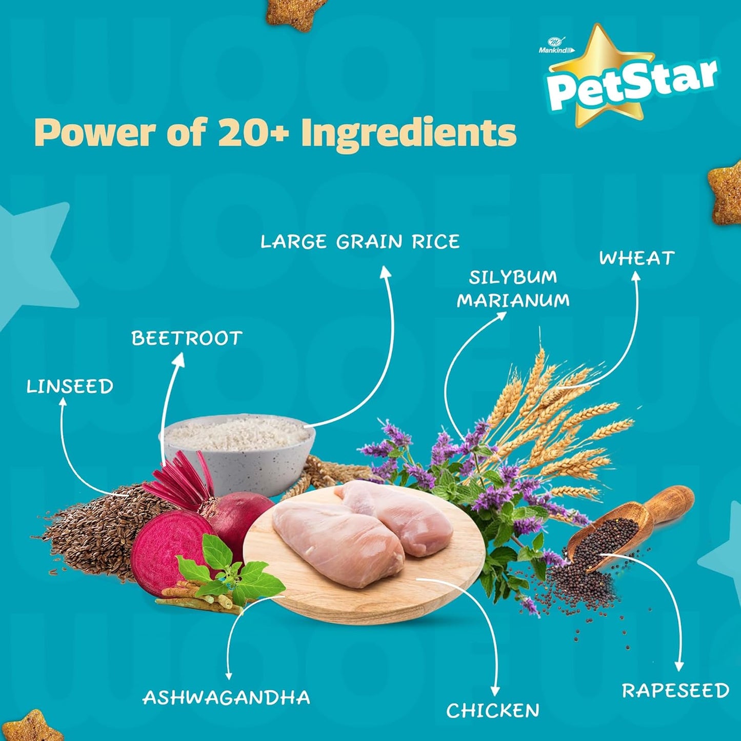 Mankind Petstar Adult Dry Dog Food (High Protein) Chicken & Wheat Flavor, 1kg | Improves Muscle & Strength, Supports Immunity, Protects Liver & Kidney| Adult Dog Food