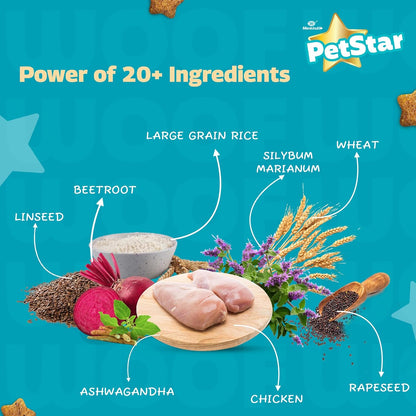 Mankind Petstar Adult Dry Dog Food (High Protein) Chicken & Wheat Flavor, 1kg | Improves Muscle & Strength, Supports Immunity, Protects Liver & Kidney| Adult Dog Food