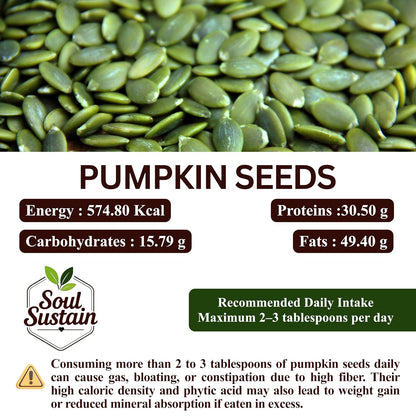 SoulSustain Pumpkin Seeds| Raw Pumpkin Seeds | Edible Seeds for Daily Nutrition | Plant Based Protein | Roasted Snack, Smoothies, Baking, Salads, Keto & Vegan Diet