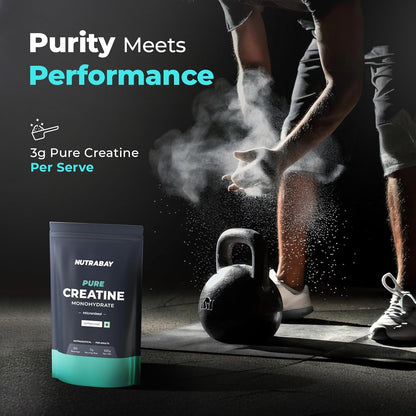 Nutrabay Pure Micronised Creatine Monohydrate Powder 3000 mg/Serving – Pre/Post Workout Supplement for Muscle Gain & Recovery |33 Servings – 100g, Unflavoured | Trustified Certified | 100% Authentic
