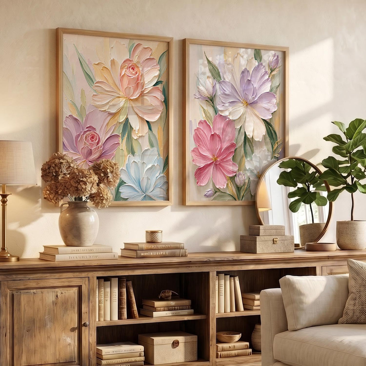 Aesthetic Boho Art Home Decoration | Boho Paintings With Frame For Living Room Bed Room Hotel Wall Decor Digital Reprint Set of 2 (13X17)