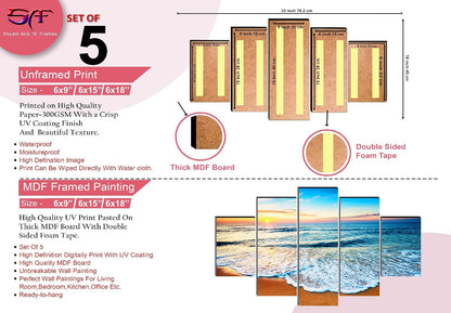sea scenery wall Painting for Living Room | Painting for Wall Decoration | Wedding Gift for Couples | 3D Painting for Bedroom | Abstract Painting Set of 5 (75x45 cm) SANFPNLS32663