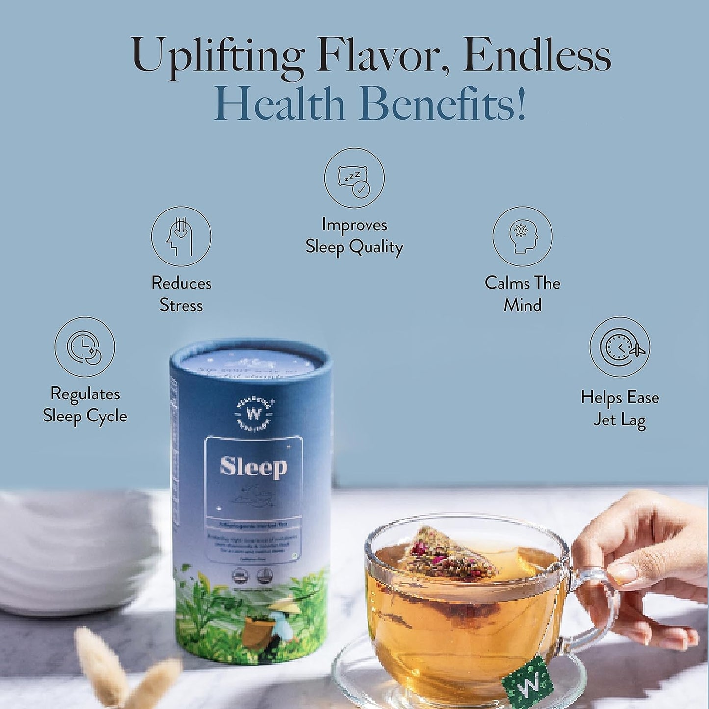 WELLBEING NUTRITION Sleep Tea|Caffeine Free Tea Bags For Insomnia & Stress Relief,Relaxation & Improved Sleep Quality|5Mg Melatonin,Chamomile,Valerian Root,Lavender (20 Pyramid Tea Bags) - Chamomile