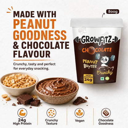 Growfitz CHOCO LAVA Peanut Butter | Indulgent Chocolate Taste | 24 g High Protein | Crunchy Peanut Butter Spread | No Palm Oil | No Added Sugar | Protein Rich, 800g - Pack of 1