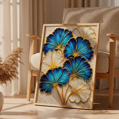 Blue White Ginkgo Framed Wall Art, Natural, 10x13 Inches