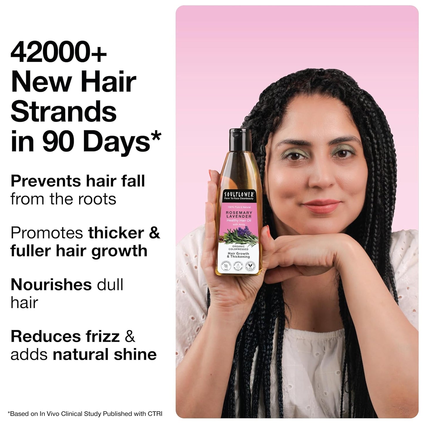 Soulflower Rosemary Hair Growth Oil, Hair Fall Control, Healthy Scalp, Strong Hair, Rosemary, Lavender, Castor|100% Pure, Natural, Organic, Clinically Proven for Hair Growth, 225ml