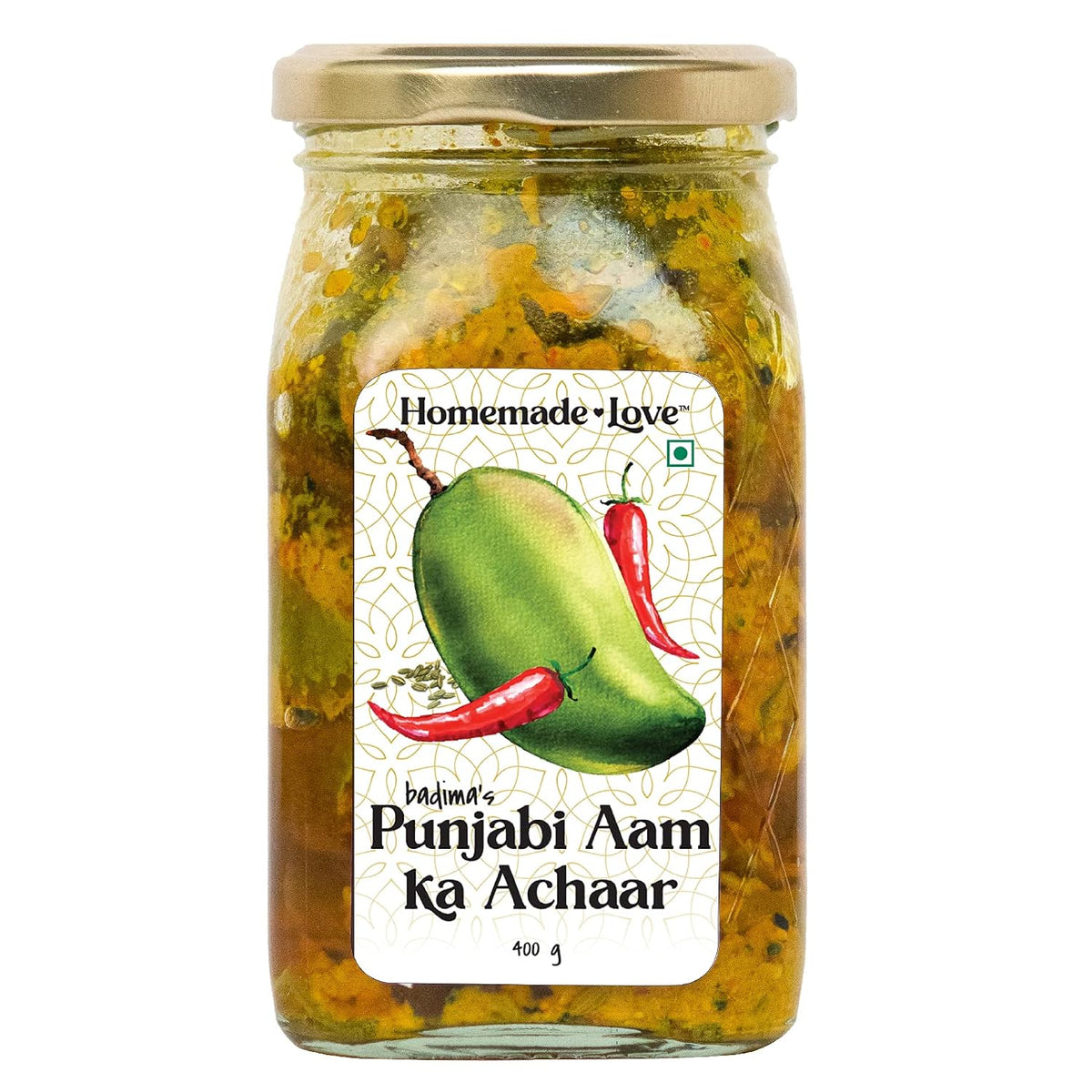 Homemade Love Authentic Punjabi Mango Pickle | Spicy & Tangy Aam Ka Achaar with Raw Mango, and spices mixed with mustard oil