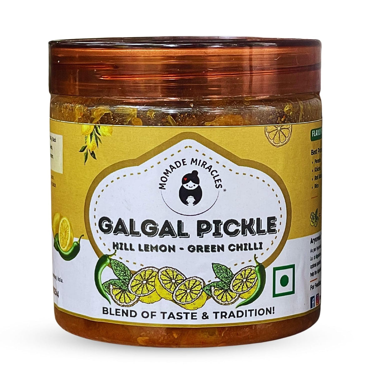 Momade Miracles Galgal Green Chilli Mixed Pickle| Oil-Free Galgal Ka Achaar with Spicy Green Chilies | Tangy, Salty, and Sour Himalayan Lemon Pickle | Made with Fresh Hill Lemons | Traditional Indian Flavor (400gm)