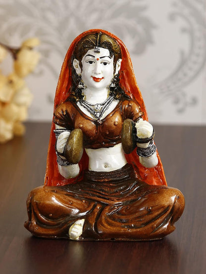 Resin Rajasthani Woman Statue Playing Hand Cymbals Showpiece for Home Decor Living Room Bedroom Office Desk Table TV Unit| Womens Day Gift For Ladies | Housewarming Birthday Gift For Women