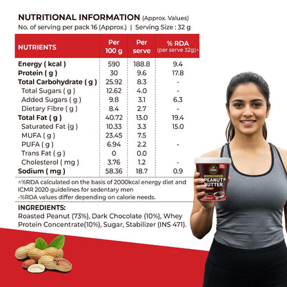 DiSano High Protein Dark Chocolate Peanut Butter with Whey Protein, Creamy | 30g Protein. Gluten Free, Post & Pre Workout snack