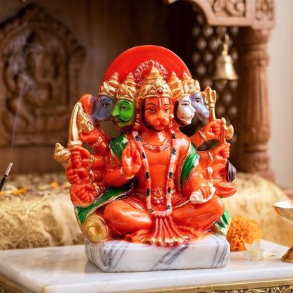 Resin Hanuman Ji Murti Panchmukhi Hanuman For Door Entrance Temple Home & Office Decor Living Room Decoration Gift For New House Warming Ceramony Balaji Idol Evil Eye 6.3 cm Orange