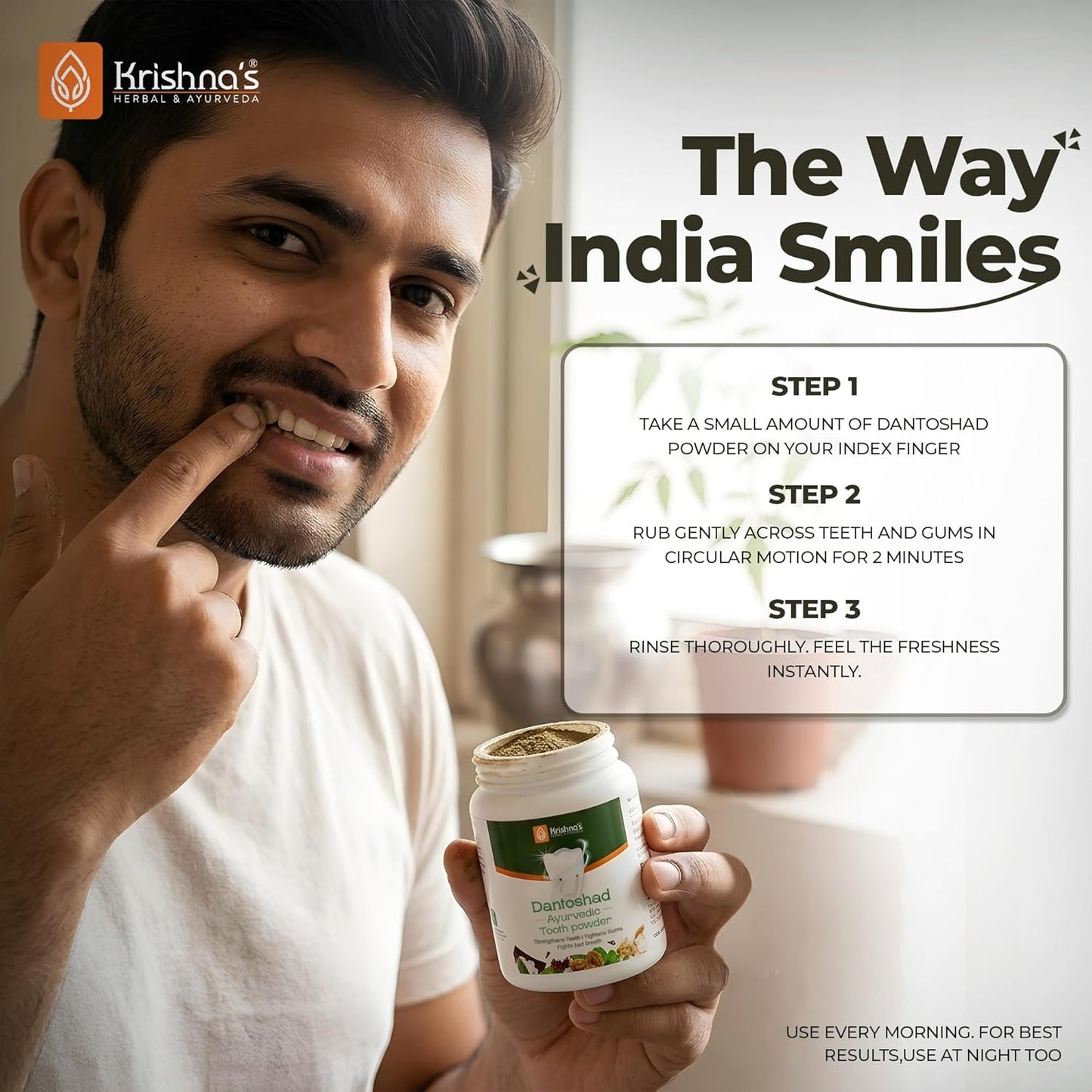Krishna’s Dantoshad Ayurvedic Tooth Powder With Goodness of 15 Herbs for Strengthens Teeth, Tightens Gum & Maintain Fresh Breath - 100 gm (Pack of 1)