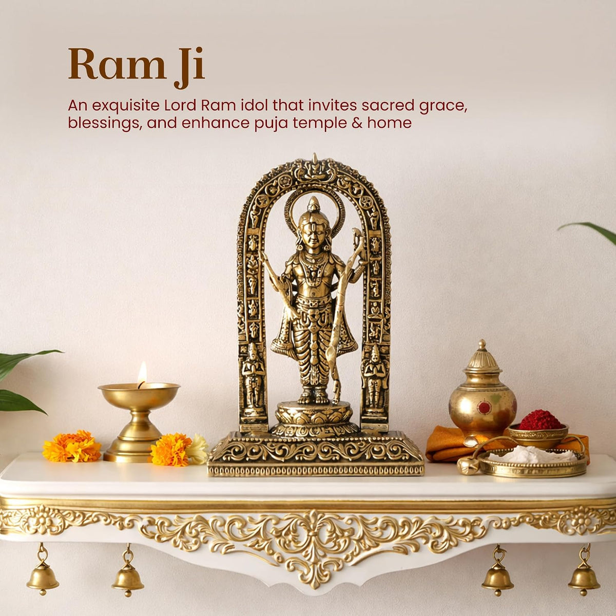Ram Lala Brass Statue | Handcrafted Lord Ram Idol for Mandir and Temple Decor | Housewarming and Wedding Gift (Design01: L5 x W4 x H8 cm)