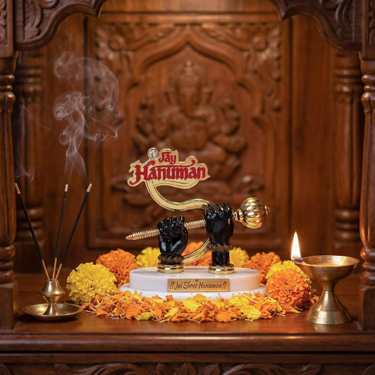 Hanuman Gada Showpiece for Car Dashboard – Jai Hanuman Decorative Idol with Gada, Spiritual Dashboard Decor for Home Temple, Office Desk, Vastu Gift Item