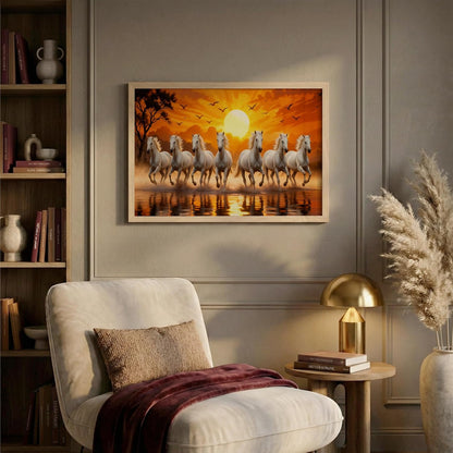 7 Horse Vastu Wall Painting (Landscape Collection) (Natural, Design 02, 13x19 Inch)