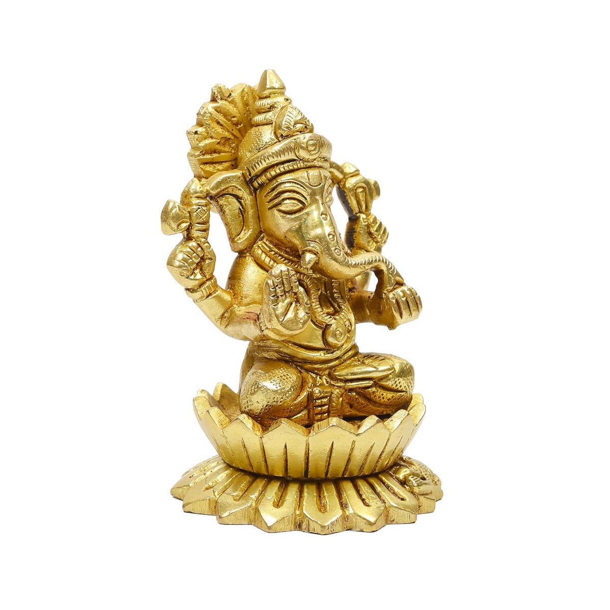 2.7 Inch Pure Brass Kamal Ganesh Idol | Lotus Seated Lord Ganesha Murti for Home Temple, Office Desk, Spiritual Décor, Diwali & Auspicious Gifting