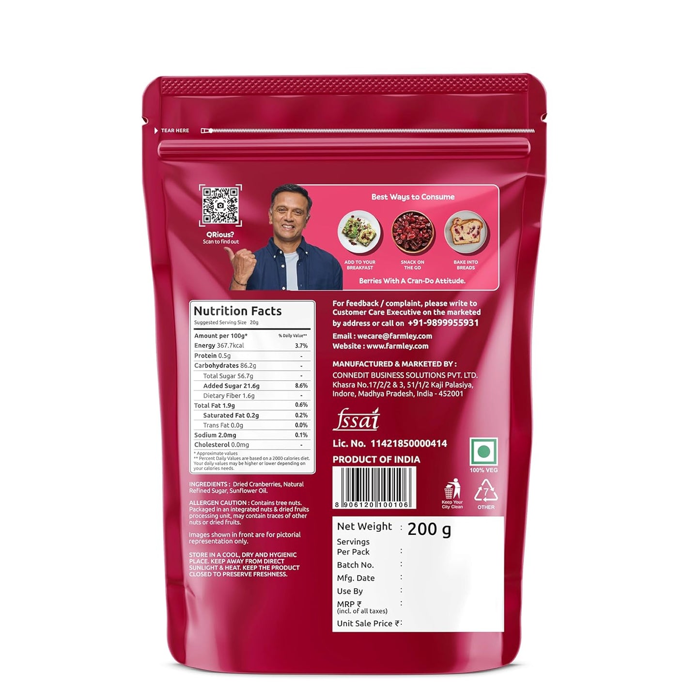Farmley Dried Cranberry I 250 Gram, Pack Of 1 I Dried Fruit, Berries, High Nutrient And Antioxidant No Added Preservatives