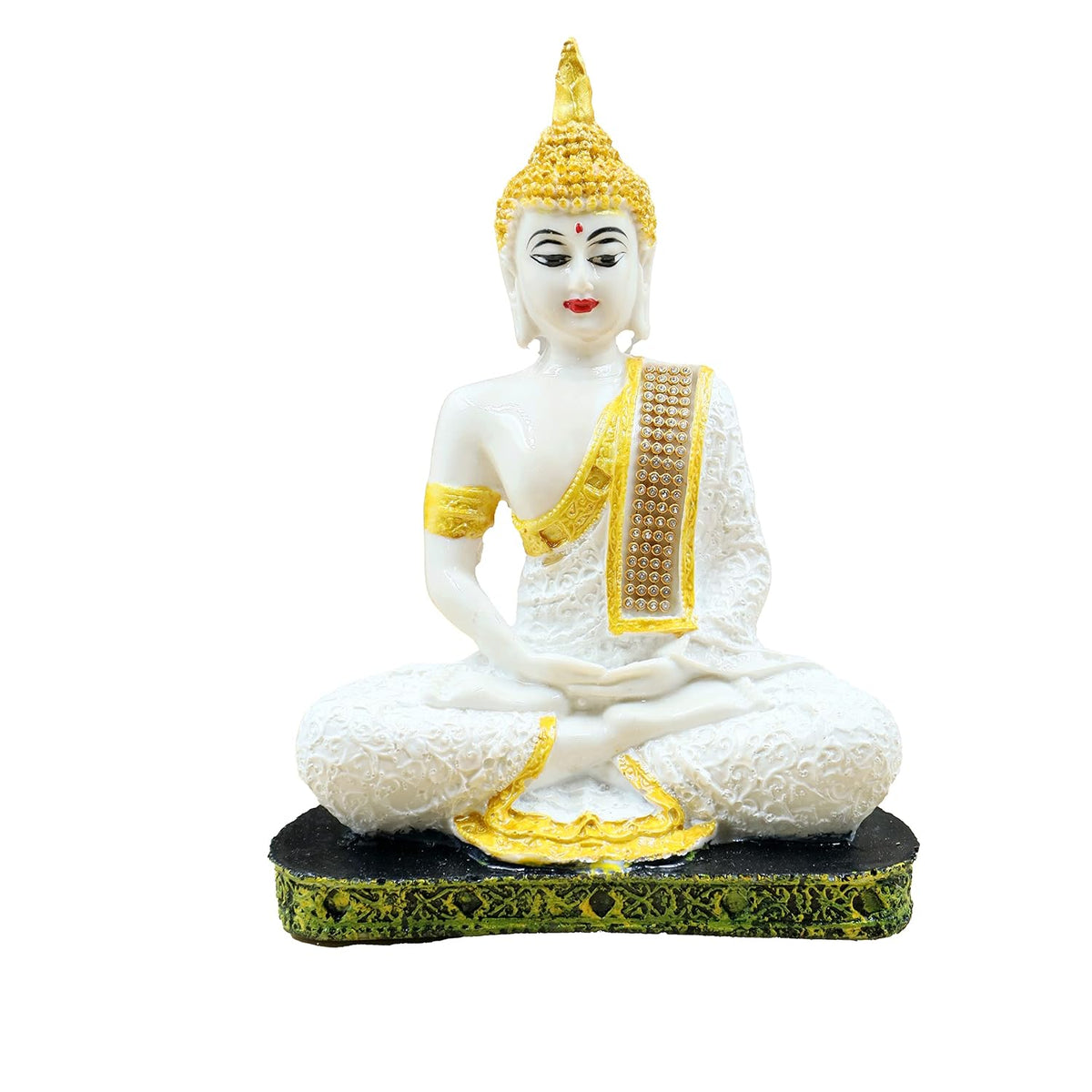 Meditating Buddha Polyresin Idol Showpiece - Perfect for Living Room, Bedroom and Office Space - Home D?cor and Staircase Wall Decoration - Ideal for Gifting (White Gold Buddha)