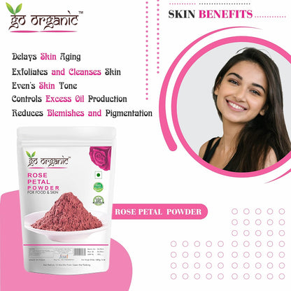 Go Organic Export Quality Rose Petal Powder for Skin and Food 227g - Natural Skin Toner with Vitamin C and for Antioxidant Protection