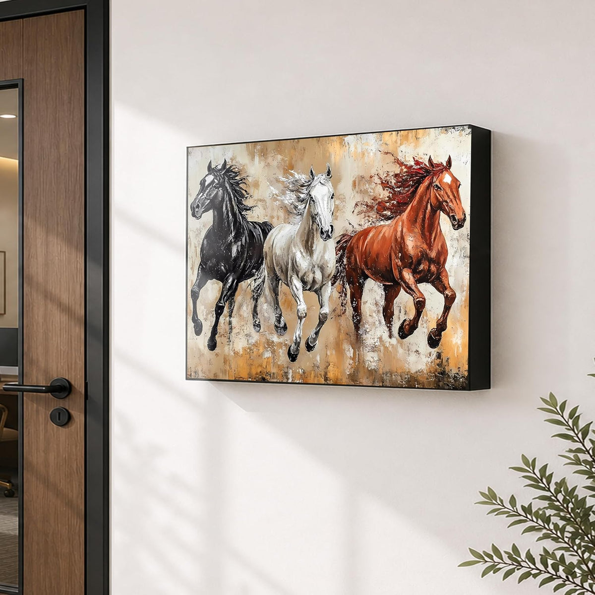 Electric MCB Box Cover Frame With Hydraulic Decorative Painting White 3 Running Horse Painting Electrical Panel box Cover, Switch Box Frame Will Fit Max 10x14 inch Switch Board, Outer Size 13X17 Inch