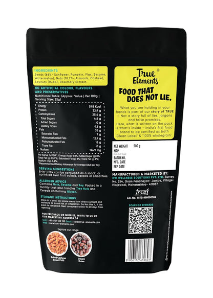 True Elements 8-in-1 Mix Ready-to-Eat Snack, Watermelon, Pumpkin, Sunflower, Flax, Sesame, Almonds, Cashews, Soynuts, High in Protein, 500g