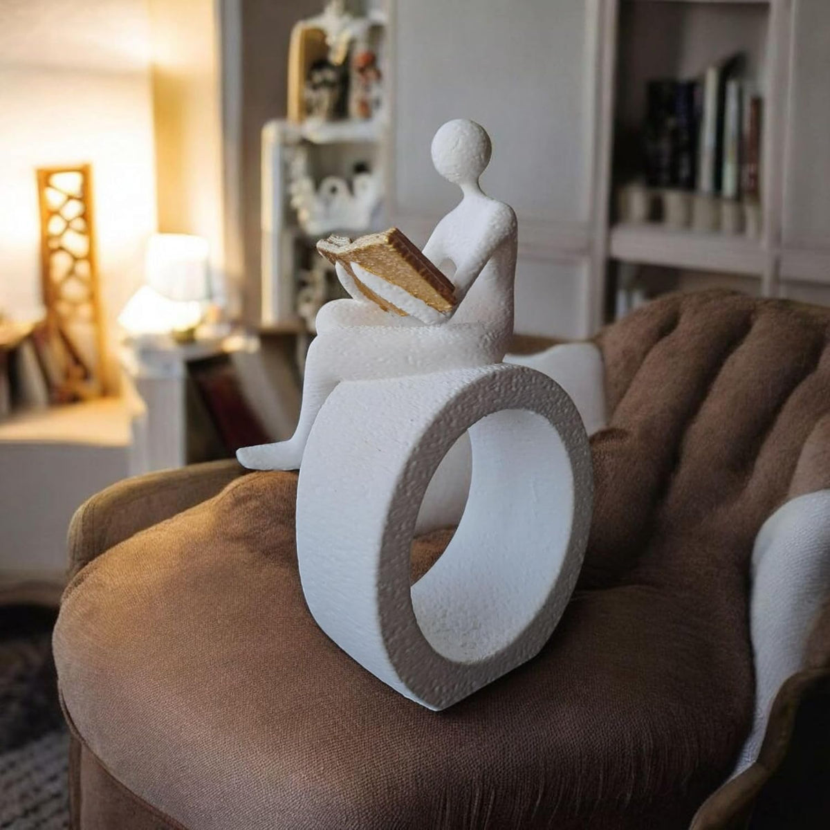 Aura 3D Person Reading a Book on Circular Base Abstract Statue for Home Decor showpiece Figurine Sculpture for Home Decoration Items for Living Room Office Desktop Bookshelf White Art Gift