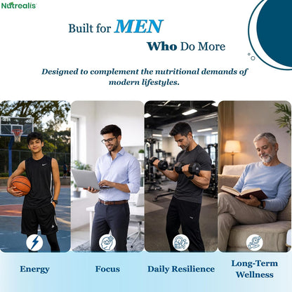 Nutrealis Multivitamin for Men with Ashwagandha, L-Carnitine, Zinc & Magnesium (60 Tablets) | Daily Energy, Immunity, Muscle & Performance Support | Multivitamin Tablets for Men
