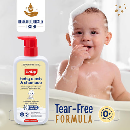 LuvLap Baby Wash & Shampoo -600ml, Milky Soft Head to Toe Wash With Oatmeal & Shea Butter, Paraben Free, Tear Free, Rich Moisturised Skin & Soft Hair, 2 in 1 Baby Body Wash, Dermatologically Tested