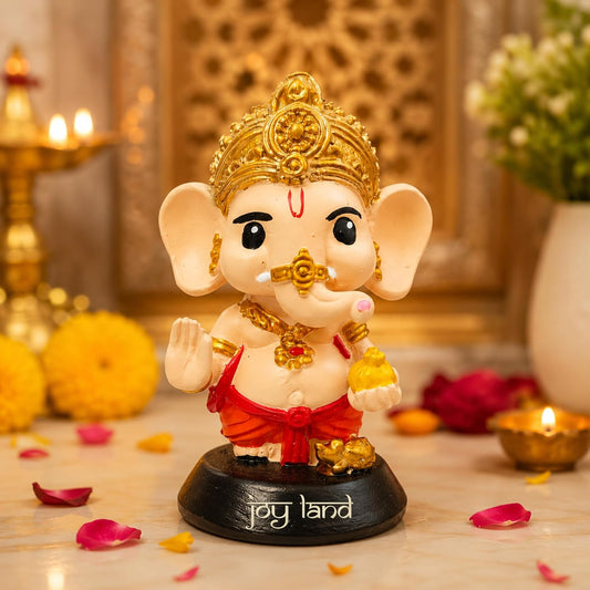 JOY LAND Bal Ganesha Idol for Car Dashboard, Home Mandir & Office - 4 Inch