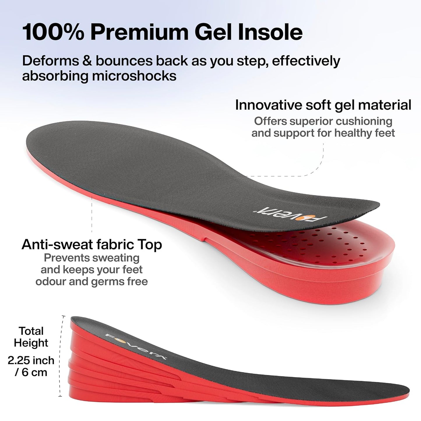 FOVERA Height Increasing Insoles - Gel Height Increase Insole for Shoe for Women - Heel Lift Shoe Pads with 4 Level of Height - Trim to Fit, Breathable Fabric (Regular: 5-9 UK, Pack of 1)