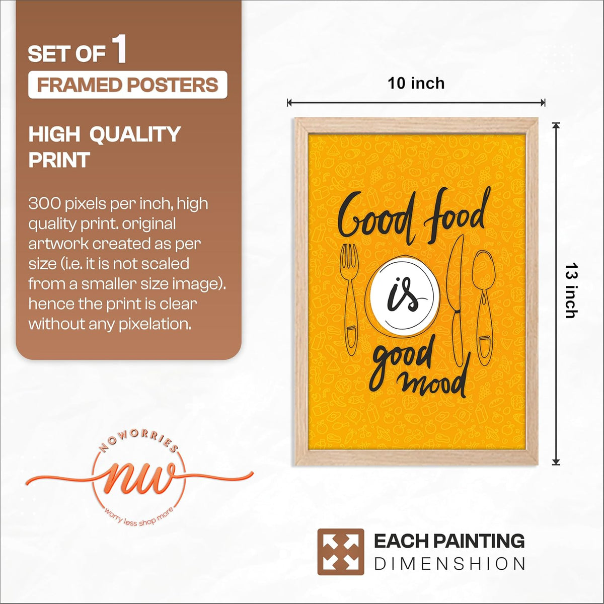 Framed Food Wall Art for Kitchen, Restaurant and Cafe Decor, Food Illustration Poster, Natural Synthetic Wood Frame, 300 GSM Premium Art Print, 10x13 Inch, ART-1