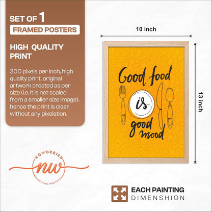 Framed Food Wall Art for Kitchen, Restaurant and Cafe Decor, Food Illustration Poster, Natural Synthetic Wood Frame, 300 GSM Premium Art Print, 10x13 Inch, ART-1