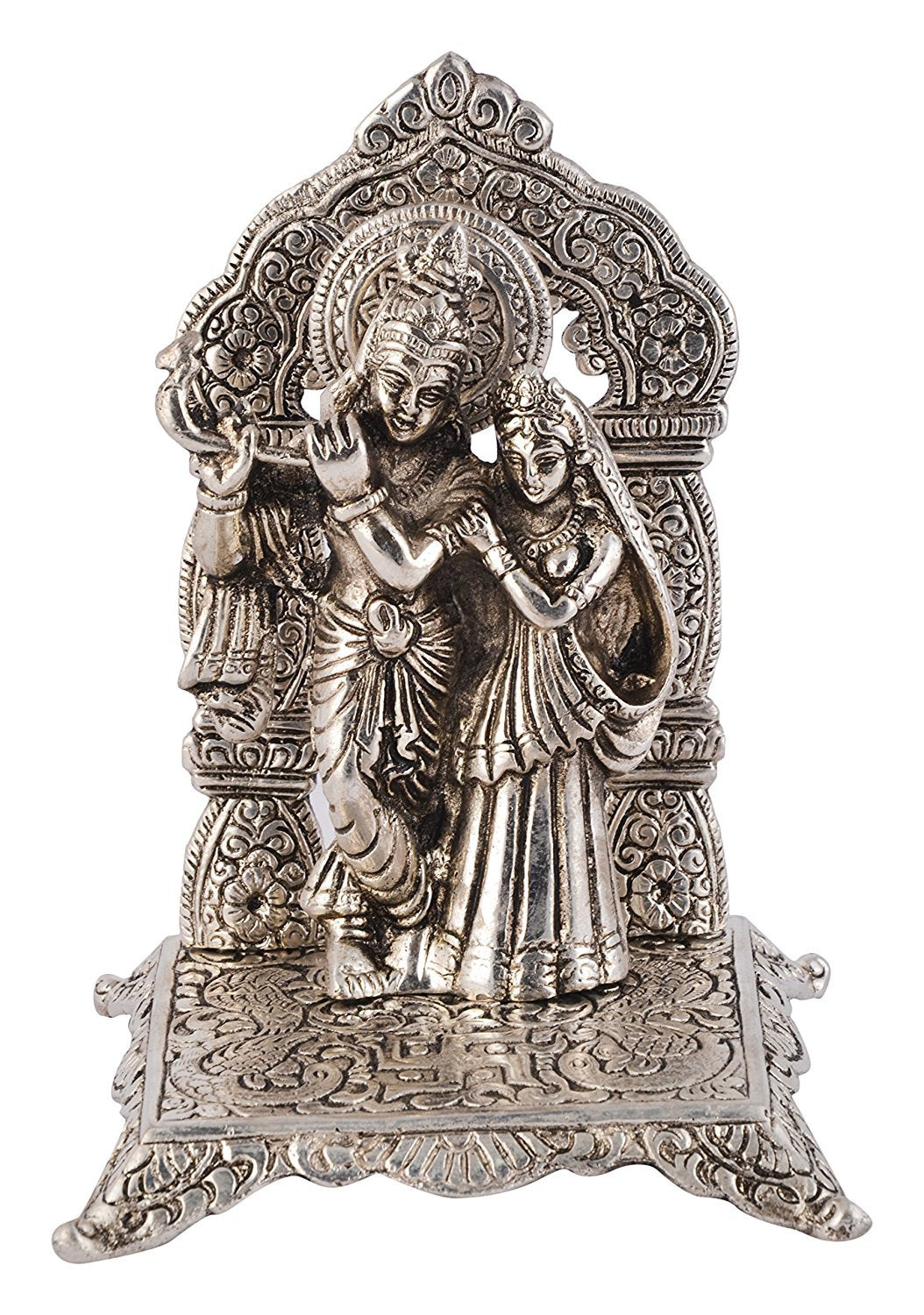 Silver Plated Radha Krishna Idol with Velvet Box for Home/Gift | Spiritual Significance | Symbol of Love and Devotion | Bringing Positive Energy | Ideal Gift Option