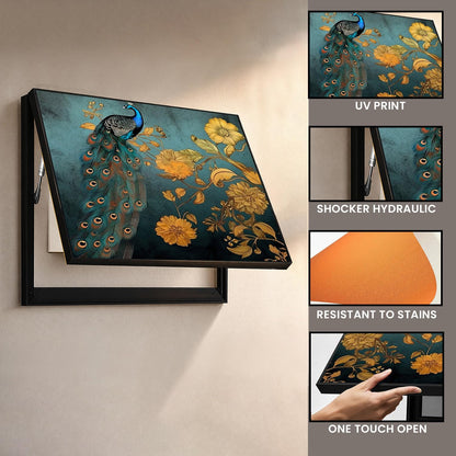Electric MCB Box Cover Frame With Hydraulic Decorative Painting Peacock Painting Electrical Panel box Cover, Switch Box Frame Will Fit Max 10x14 inch Switch Board, Outer Size 13X17 Inch