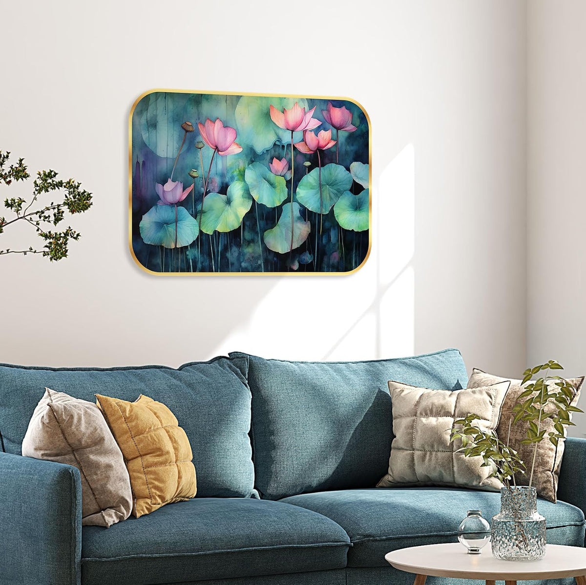 Flower modern art Premium Sparkle Lamination Finished Surface Golden Slim Frame 35 cm x 28 cm Large Size, For Home/Office/Hotel painting KG42