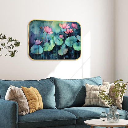 Flower modern art Premium Sparkle Lamination Finished Surface Golden Slim Frame 35 cm x 28 cm Large Size, For Home/Office/Hotel painting KG42