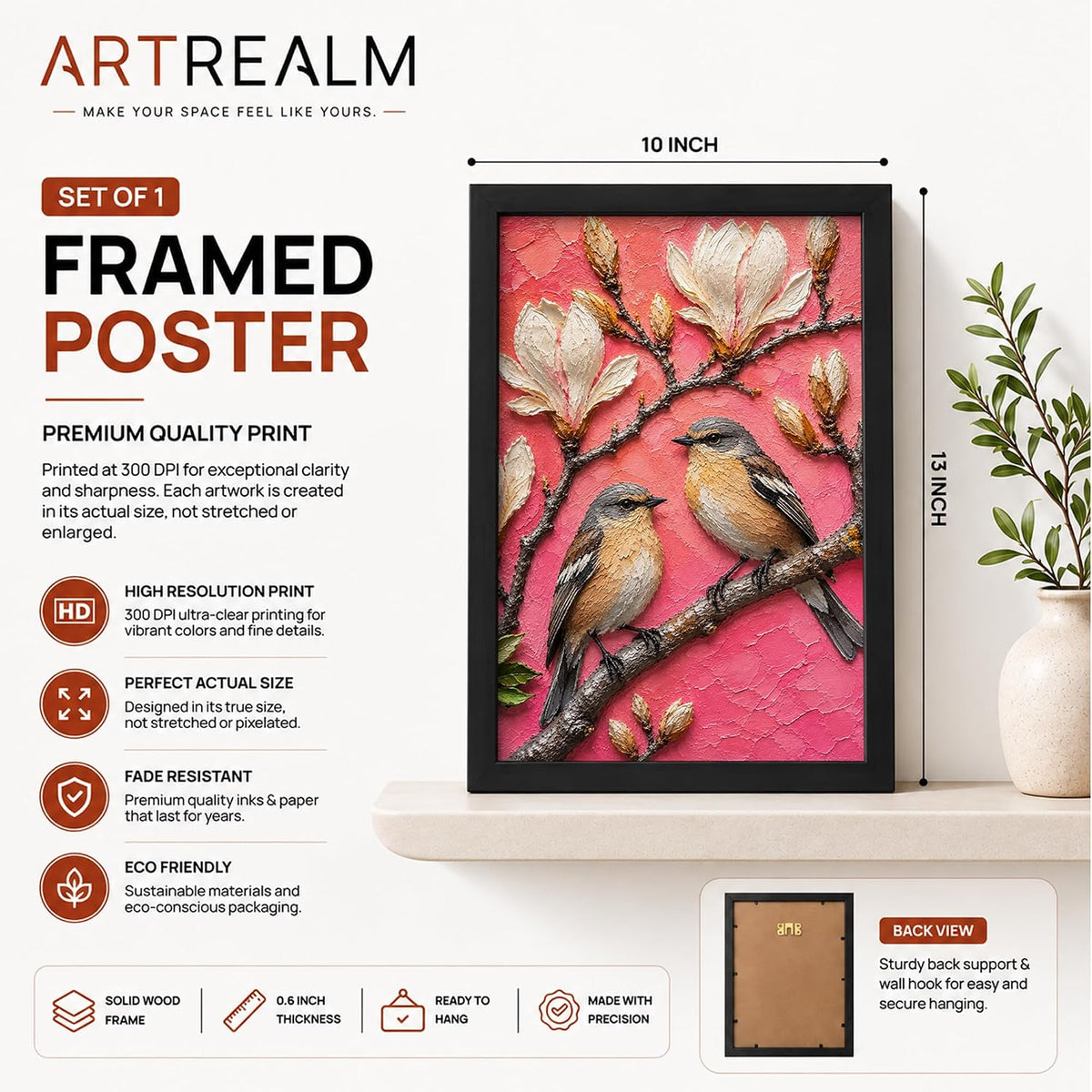 Bird Pair Magnolia Framed Wall Art, Black, 10x13 Inches