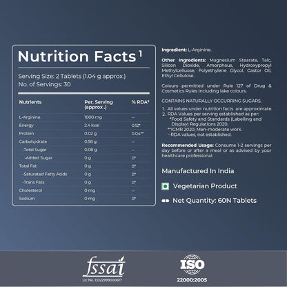 Nutrition facts label for a dietary supplement on a dark blue background