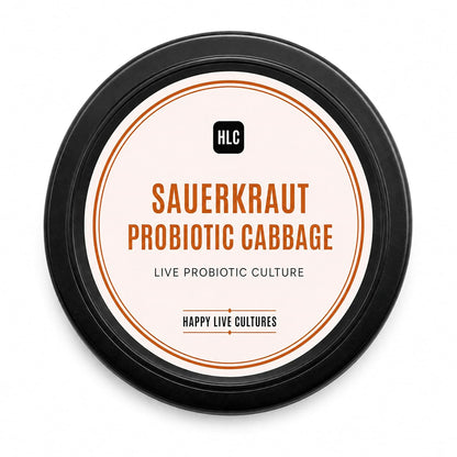 Sauerkraut Probiotic Cabbage | Naturally Fermented | Organic, Raw, Artisanal, Plant-Based, Preservative Free | Happy Live Cultures (250 Grams)
