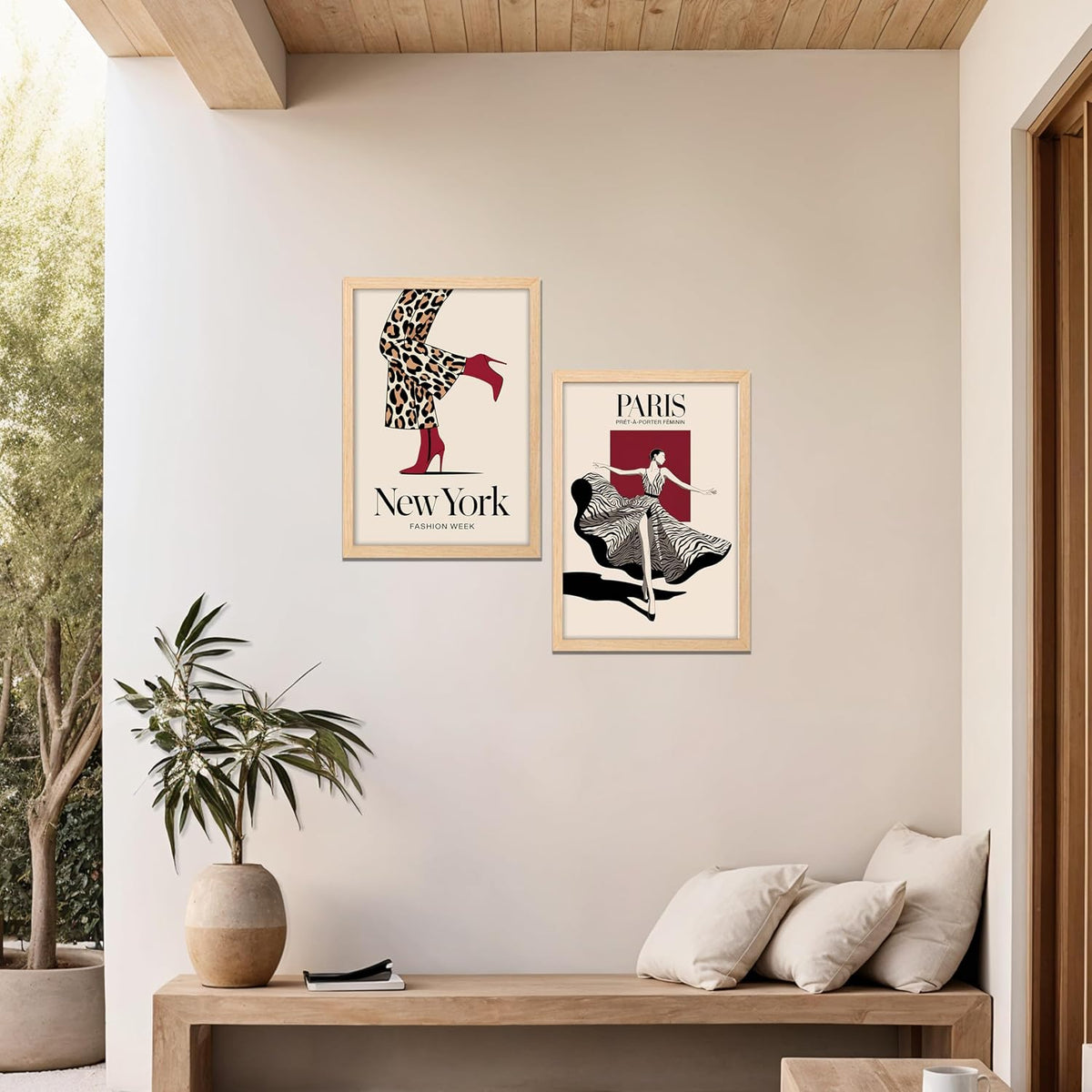 Modern Framed Illustration Wall Art Set of 2, Brown Synthetic Wood Frames, 10x13 Inch, 300 GSM Premium Poster Print for Living Room, Bedroom, Office & Cafe Decor