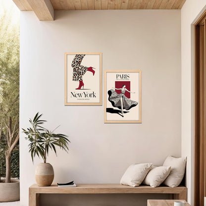Modern Framed Illustration Wall Art Set of 2, Brown Synthetic Wood Frames, 10x13 Inch, 300 GSM Premium Poster Print for Living Room, Bedroom, Office & Cafe Decor